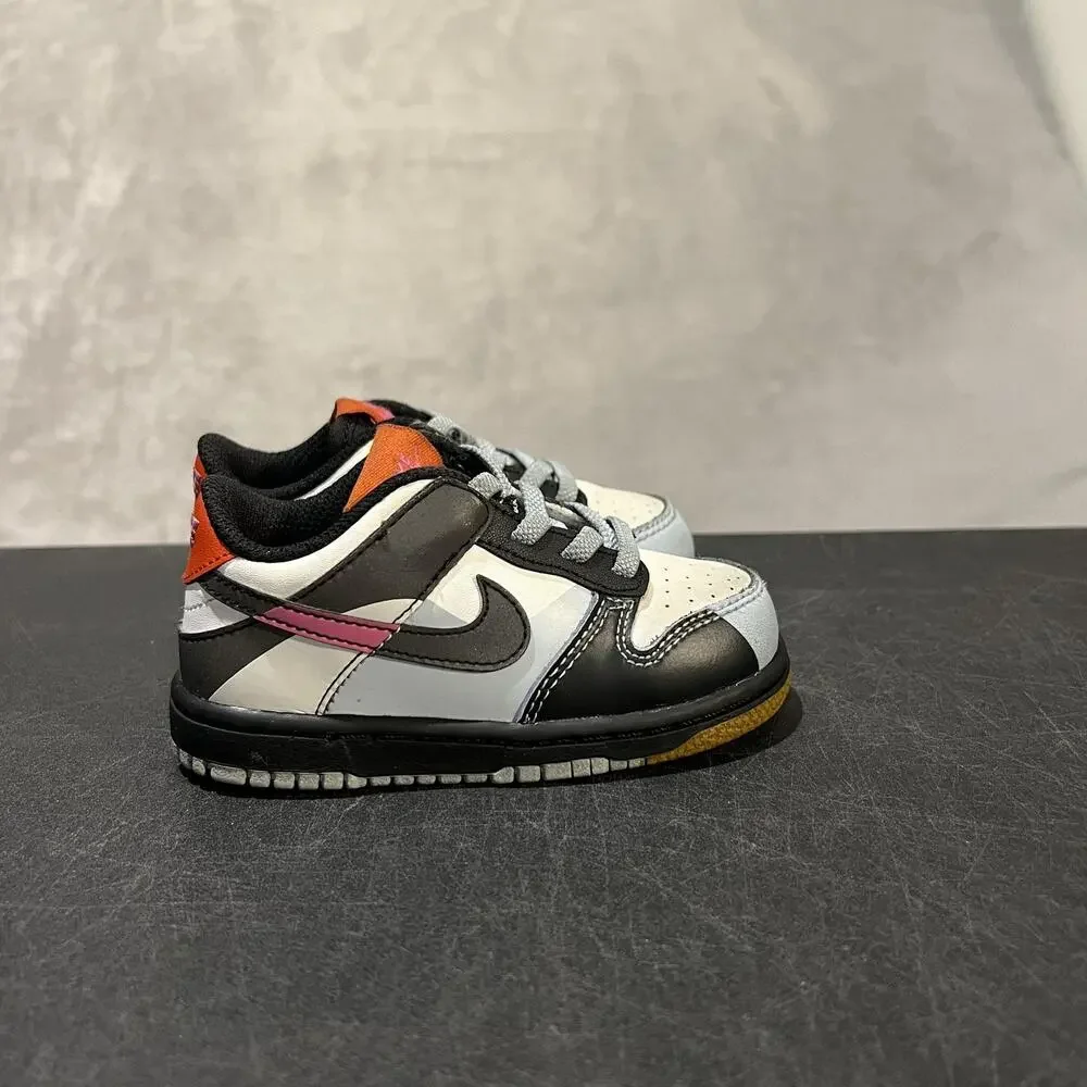 Nike Dunk Low Shoes Toddler Size 7C White Black Pink Split SE TD FN0029-100